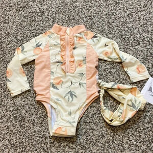 🆕 Jessica Simpson Pastel Floral Rashguard Swimsuit with Matching Headband